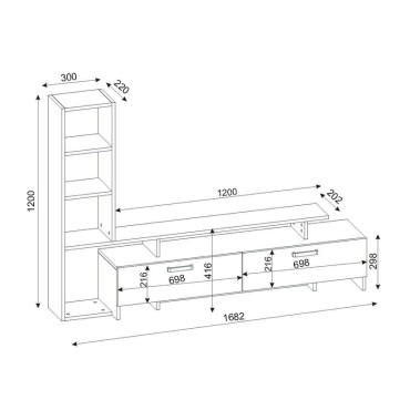 Σύνθεση τηλεόρασης Simal Megapap με LED χρώμα λευκό - cordoba 168,2x31,3x120cm 1 τεμ.