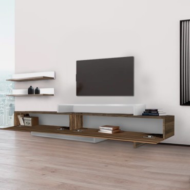 Έπιπλο τηλεόρασης Nirvana Megapap χρώμα καρυδί - λευκό 180x31,3x41,7cm 1 τεμ.