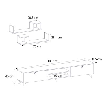 Έπιπλο τηλεόρασης Seddra Megapap χρώμα καρυδί 180x31,5x45cm 1 τεμ.