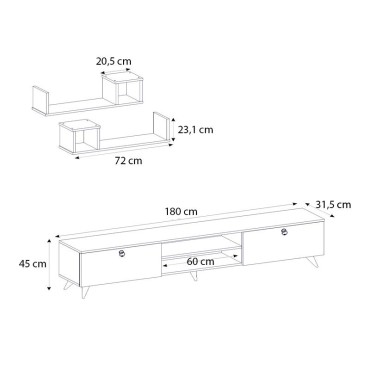 Έπιπλο τηλεόρασης Seddra Megapap χρώμα καρυδί 180x31,5x45cm 1 τεμ.