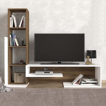 Σύνθεση τηλεόρασης Bend Megapap από μελαμίνη χρώμα λευκό - καρυδί 153,6x39x131cm 1 τεμ.