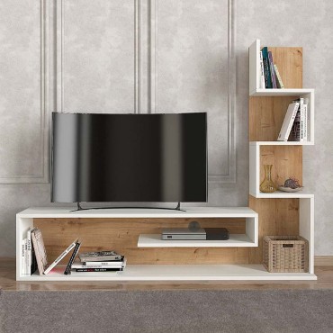 Έπιπλο τηλεόρασης Metehan Megapap χρώμα λευκό - sapphire oak 149,5x29,5x120cm 1 τεμ.