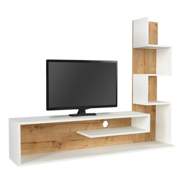 Έπιπλο τηλεόρασης Metehan Megapap χρώμα λευκό - sapphire oak 149,5x29,5x120cm 1 τεμ.