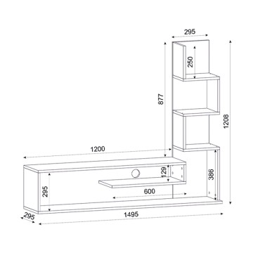 Έπιπλο τηλεόρασης Metehan Megapap χρώμα λευκό - sapphire oak 149,5x29,5x120cm 1 τεμ.