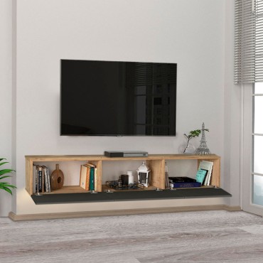 Έπιπλο τηλεόρασης επιτοίχιο Damla Megapap μελαμίνης με LED χρώμα sapphire oak - ανθρακί 180x29,5x29,5cm 1 τεμ.