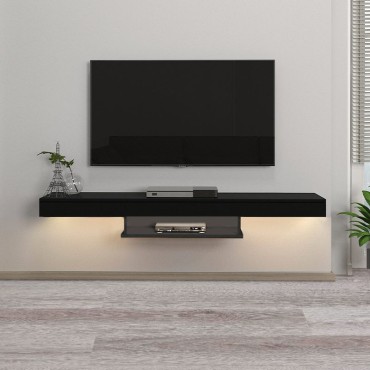 Έπιπλο τηλεόρασης επιτοίχιο Albares Megapap από μελαμίνη με LED χρώμα μαύρο 150x29,6x22cm 1 τεμ.