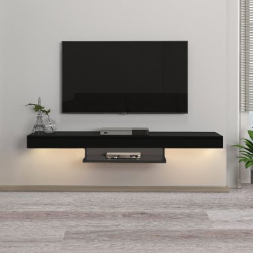Έπιπλο τηλεόρασης επιτοίχιο Albares Megapap με LED χρώμα μαύρο 150x29,6x22cm 1 τεμ.