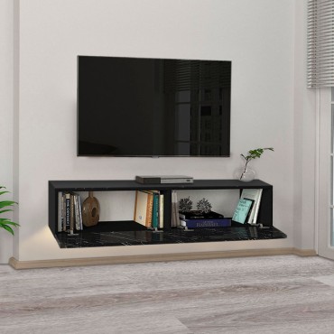 Έπιπλο τηλεόρασης επιτοίχιο Aristo Megapap από μελαμίνη με LED χρώμα μαύρο - εφέ μαρμάρου 135x31,6x25cm 1 τεμ.