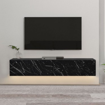 Έπιπλο τηλεόρασης επιτοίχιο Aristo Megapap με LED χρώμα μαύρο - εφέ μαρμάρου 135x31,6x25cm 1 τεμ.