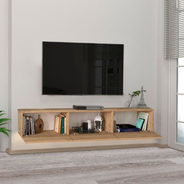 Έπιπλο τηλεόρασης επιτοίχιο Damla Megapap με LED χρώμα sapphire oak 180x29,5x29,5cm 1 τεμ.
