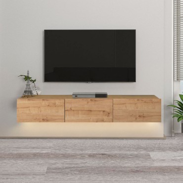 Έπιπλο τηλεόρασης επιτοίχιο Damla Megapap από μελαμίνη με LED χρώμα sapphire oak 180x29,5x29,5cm 1 τεμ.