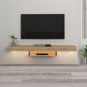 Έπιπλο τηλεόρασης επιτοίχιο Albares Megapap από μελαμίνη με LED χρώμα sapphire oak 150x29,6x22cm 1 τεμ.