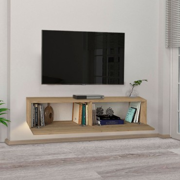 Έπιπλο τηλεόρασης επιτοίχιο Aristo Megapap από μελαμίνη με LED χρώμα sapphire oak 135x31,6x25cm 1 τεμ.