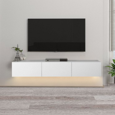 Έπιπλο τηλεόρασης επιτοίχιο Damla Megapap από μελαμίνη με LED χρώμα λευκό 180x29,5x29,5cm 1 τεμ.