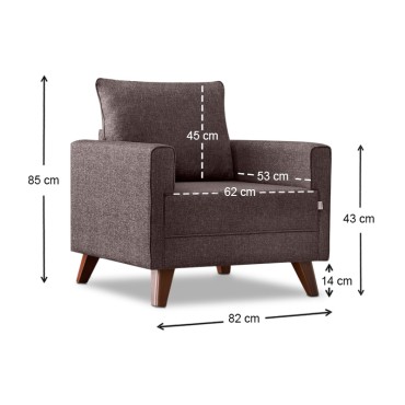 Πολυθρόνα Bella Megapap υφασμάτινη χρώμα καφέ 82x81x85cm 1 τεμ.