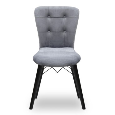 Καρέκλα τραπεζαρίας Palmira Megapap από βελούδο χρώμα γκρι - μαύρο πόδι 47x44x88cm 1 τεμ.
