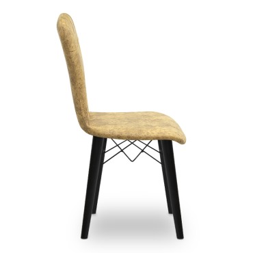 Καρέκλα τραπεζαρίας Palmira Megapap υφασμάτινη χρώμα μουσταρδί - μαύρο πόδι 47x44x88cm 1 τεμ.