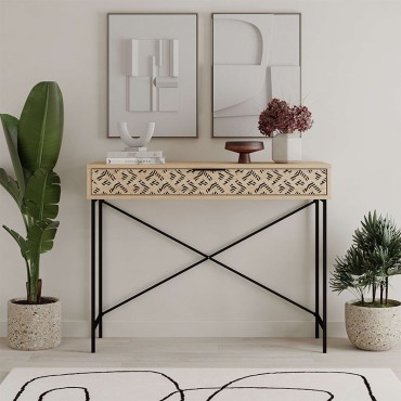 Κονσόλα Heaton Megapap μεταλλική - μελαμίνης χρώμα sapphire oak 110x35,6x90cm 1 τεμ.