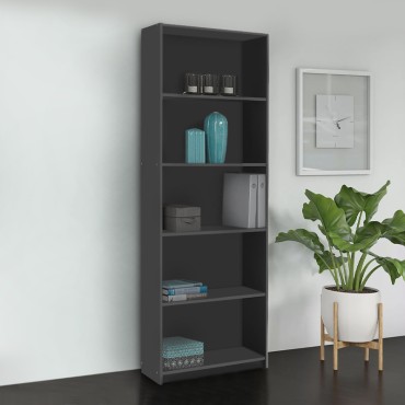 Βιβλιοθήκη μελαμίνης Max Megapap χρώμα ανθρακί 58x23x170cm 1 τεμ.
