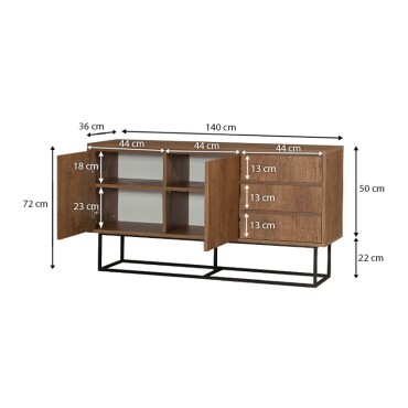 Μπουφές Amedeo Megapap από μελαμίνη χρώμα καρυδί 140x36x72cm 1 τεμ.