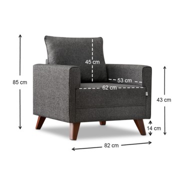 Πολυθρόνα Bella Megapap υφασμάτινη χρώμα ανθρακί 82x81x85cm 1 τεμ.