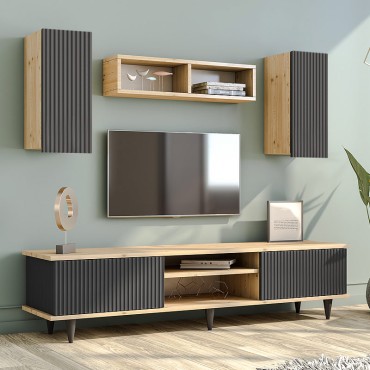 Σύνθεση τηλεόρασης Tokyo Megapap χρώμα sapphire oak - ανθρακί 170x37x45cm 1 τεμ.