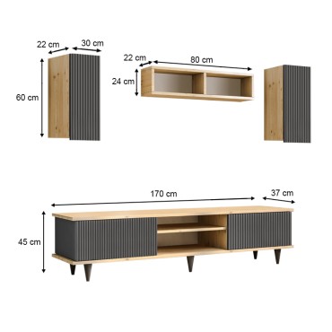Σύνθεση τηλεόρασης Tokyo Megapap χρώμα sapphire oak - ανθρακί 170x37x45cm 1 τεμ.