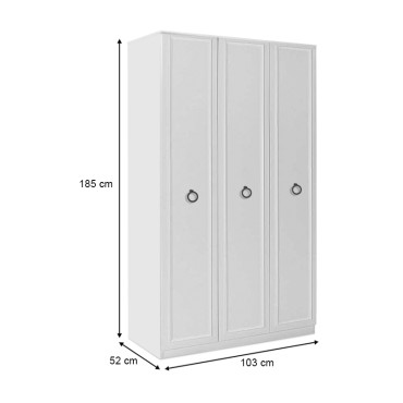 Ντουλάπα ρούχων Hampton Megapap τρίφυλλη χρώμα λευκό 103x52x185cm 1 τεμ.