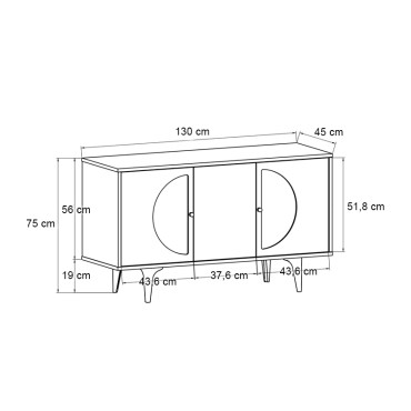 Μπουφές Aureta Megapap χρώμα λευκό - sapphire oak 130x45x75cm 1 τεμ.