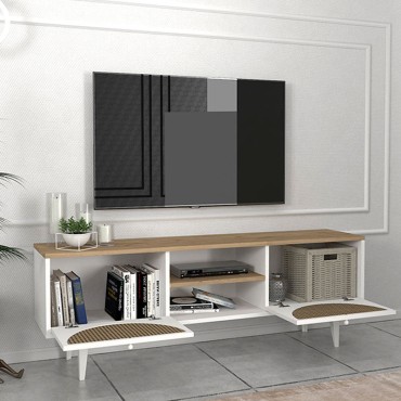 Έπιπλο τηλεόρασης Aureta Megapap χρώμα λευκό - sapphire oak 150x35x52,8cm 1 τεμ.