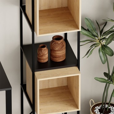 Βιβλιοθήκη Vale Mini Megapap χρώμα silky black - sapphire oak 36,2x39x179cm 1 τεμ.
