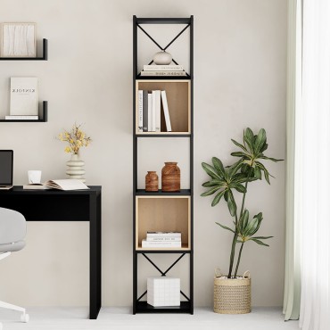 Βιβλιοθήκη Vale Mini Megapap χρώμα silky black - sapphire oak 36,2x39x179cm 1 τεμ.