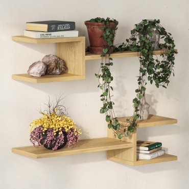 Ραφιέρα τοίχου Fork Megapap 2 τεμ. από μελαμίνη χρώμα sapphire oak 75x19,5x18cm