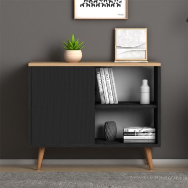 Κονσόλα - μπουφές μελαμίνης Luce Megapap χρώμα μαύρο antique - oak 80x35x66cm 1 τεμ.