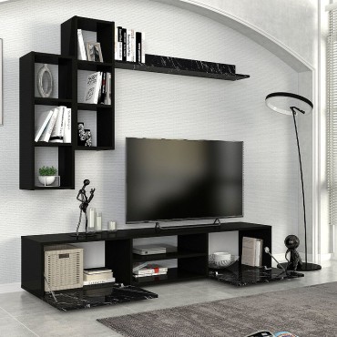 Σύνθεση τηλεόρασης Duana Megapap χρώμα μαύρο εφέ μαρμάρου - μαύρο 180x38x35,7cm 1 τεμ.