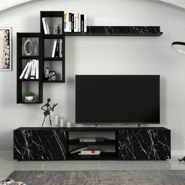 Σύνθεση τηλεόρασης Duana Megapap χρώμα μαύρο εφέ μαρμάρου - μαύρο 180x38x35,7cm 1 τεμ.