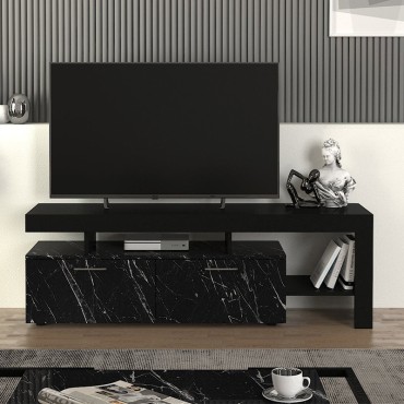 Έπιπλο τηλεόρασης Acnes Megapap χρώμα μαύρο - μαύρο εφέ μαρμάρου 160x40x53cm 1 τεμ.