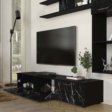Σύνθεση τηλεόρασης Darcy Megapap χρώμα μαύρο εφέ μαρμάρου - μαύρο 180x40x33cm 1 τεμ.