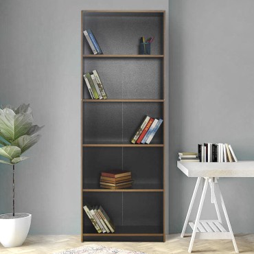 Βιβλιοθήκη Max Megapap χρώμα ανθρακί 64x26x182cm 1 τεμ.