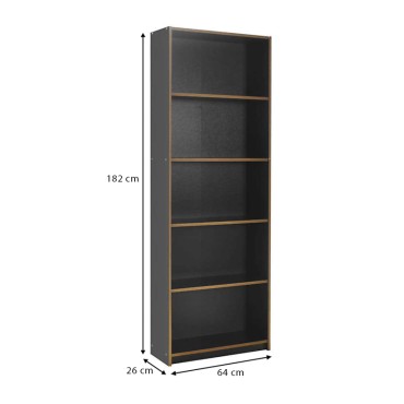 Βιβλιοθήκη Max Megapap χρώμα ανθρακί 64x26x182cm 1 τεμ.