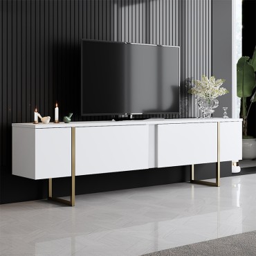 Έπιπλο τηλεόρασης Luxe Megapap χρώμα λευκό - χρυσό 180x30x50cm 1 τεμ.