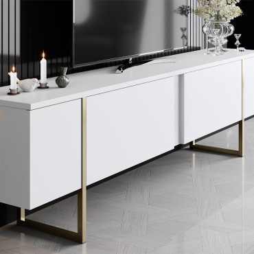 Έπιπλο τηλεόρασης Luxe Megapap χρώμα λευκό - χρυσό 180x30x50cm 1 τεμ.