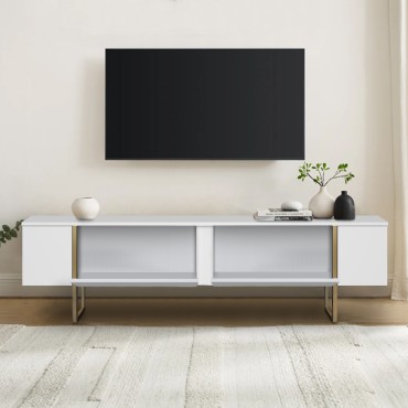 Έπιπλο τηλεόρασης Luxe Megapap χρώμα λευκό - χρυσό 180x30x50cm 1 τεμ.