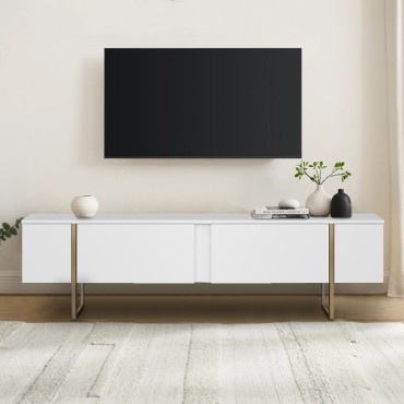 Έπιπλο τηλεόρασης Luxe Megapap χρώμα λευκό - χρυσό 180x30x50cm 1 τεμ.