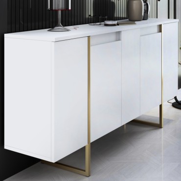 Μπουφές Luxe Megapap χρώμα λευκό - χρυσό 160x35x80cm 1 τεμ.