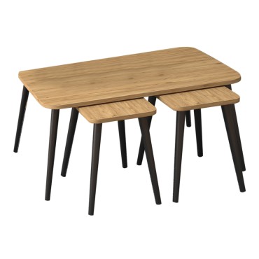 Τραπεζάκι σαλονιού σετ 3 τεμ. Oliva Megapap χρώμα oak 90x55x46cm