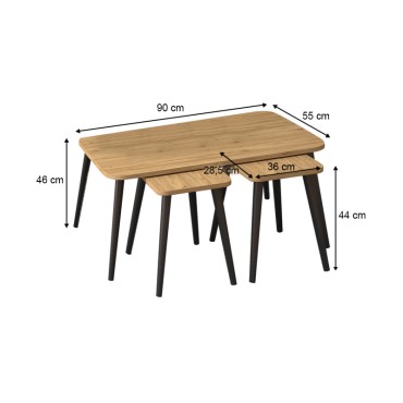 Τραπεζάκι σαλονιού σετ 3 τεμ. Oliva Megapap χρώμα oak 90x55x46cm