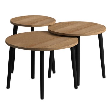 Τραπεζάκι σαλονιού σετ 3 τεμ. Roma Megapap χρώμα oak Φ60x46cm - 60x60x46cm