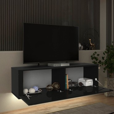 Έπιπλο τηλεόρασης επιτοίχιο Morel Megapap με LED χρώμα μαύρο 140x41,8x40cm 1 τεμ.