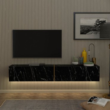 Έπιπλο τηλεόρασης επιτοίχιο Figure Megapap με LED χρώμα μαύρο εφέ μαρμάρου 181,8x31,7x30cm 1 τεμ.